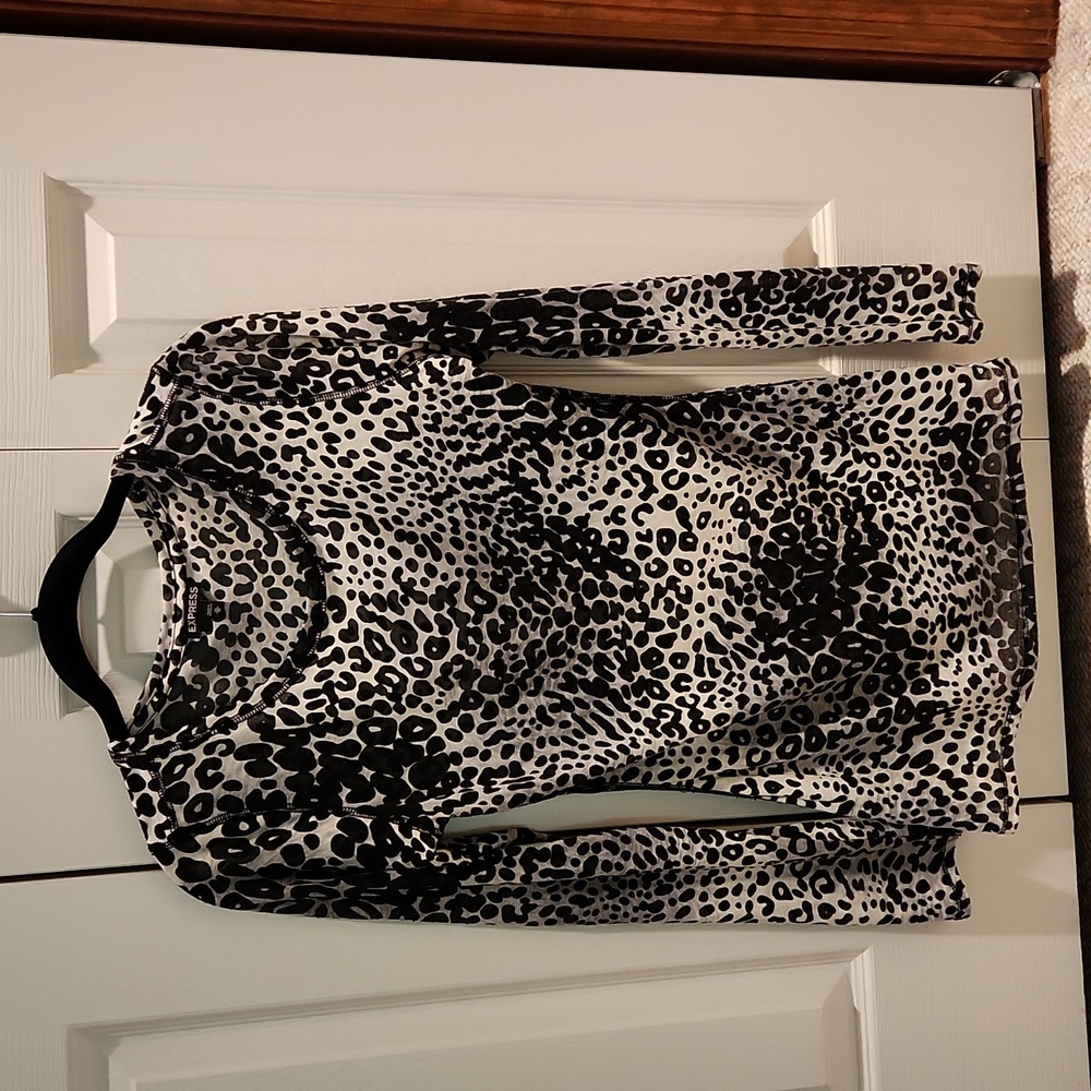 Express Medium long sleeve shirt, sheer, leopard print